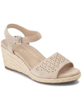 Vionic Ariel Perforated Suede Wedge Espadrilles Sandals Nude 9
